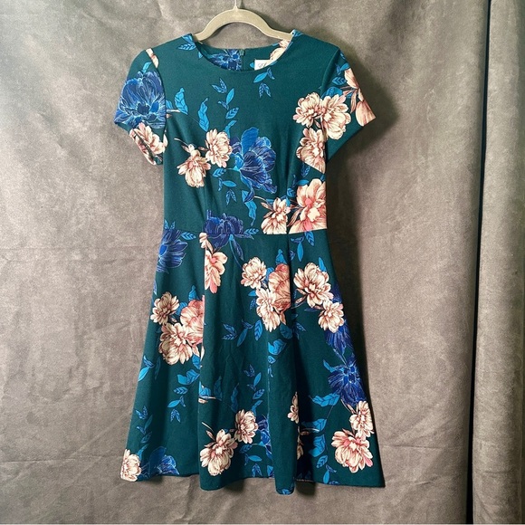 Eliza J Floral Fit & Flare Dress Teal Pink Blue Garden Party Wedding Guest Sz 6 - Picture 6 of 12